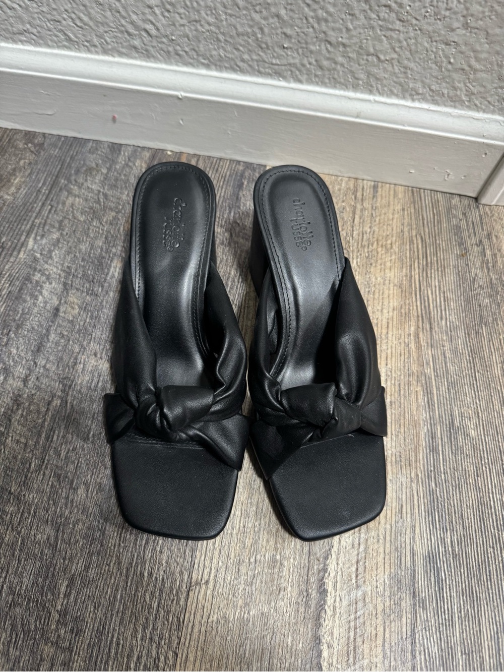 Charlotte Russe Black Knot-Front Slip-On Heeled Mules